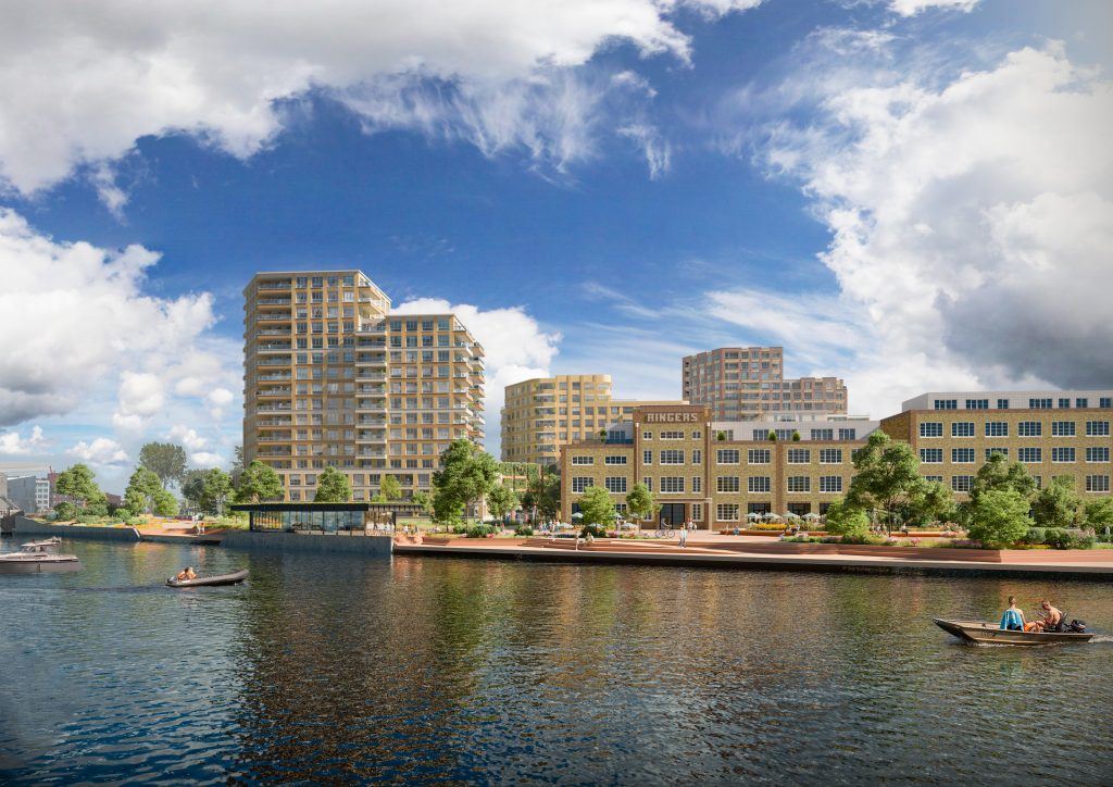 Een artist impression van het Ringerskwartier. Hoogbouw langs het Alkmaars Kanaal